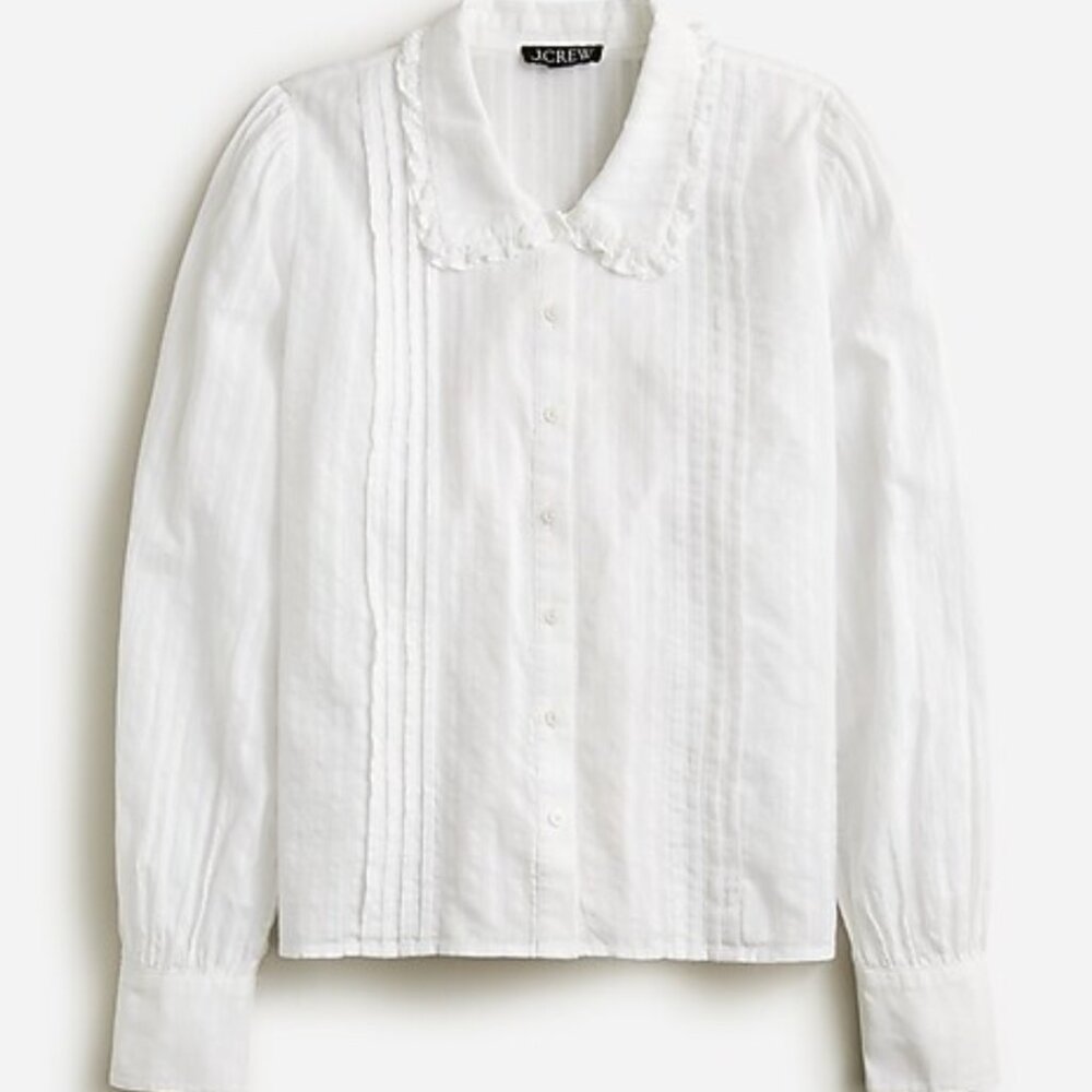 Jcrew Lace-collar ruffle button-up shirt in cotton dobby